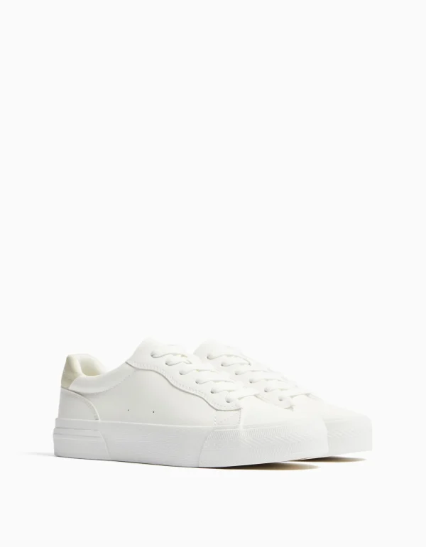 BERSHKA New*Baskets plateforme bimatière Blanc