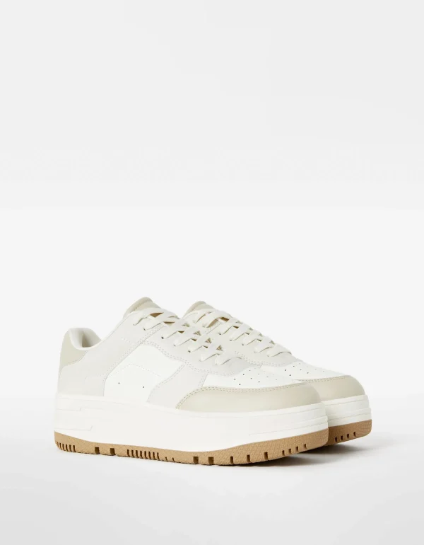 BERSHKA Varsity*Baskets plateforme bimatière Multicouleur