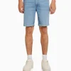 BERSHKA Bermudas*Bermuda denim skinny retroussé Bleu