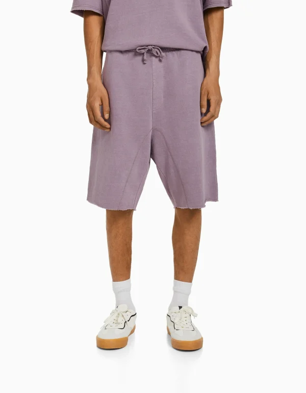 BERSHKA Bermudas*Bermuda molleton effet délavé Blanc