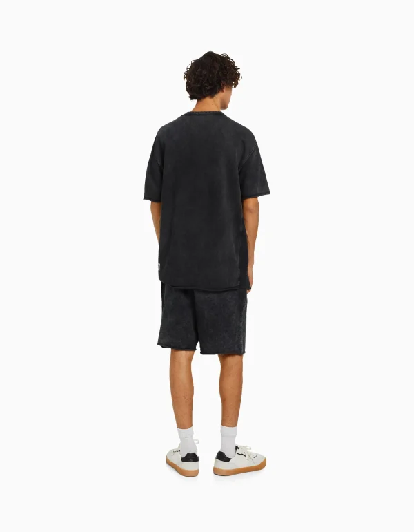 BERSHKA Bermudas*Bermuda molleton effet délavé Blanc