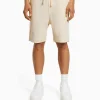 BERSHKA Bermudas*Bermuda molleton gaufré Blanc cassé