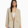 BERSHKA Vestes*Blazer tailoring croisé regular fit coupe féminine Sable