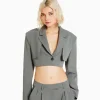 BERSHKA Vestes*Blazer tailoring cropped Gris