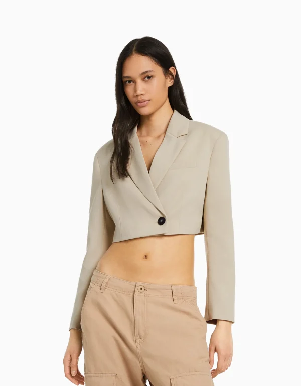 BERSHKA Tailleurs*Blazer tailoring cropped serge Rose