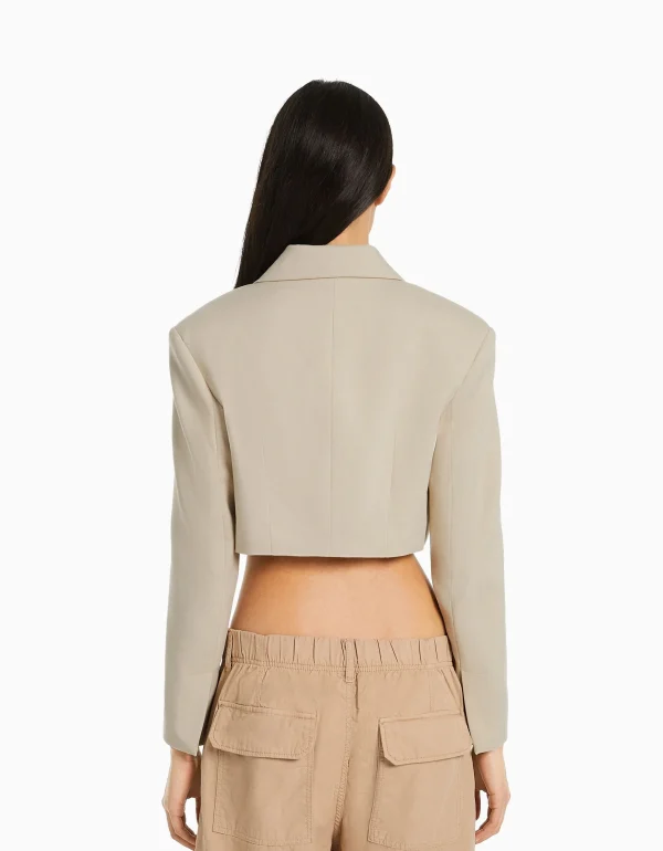 BERSHKA Tailleurs*Blazer tailoring cropped serge Rose