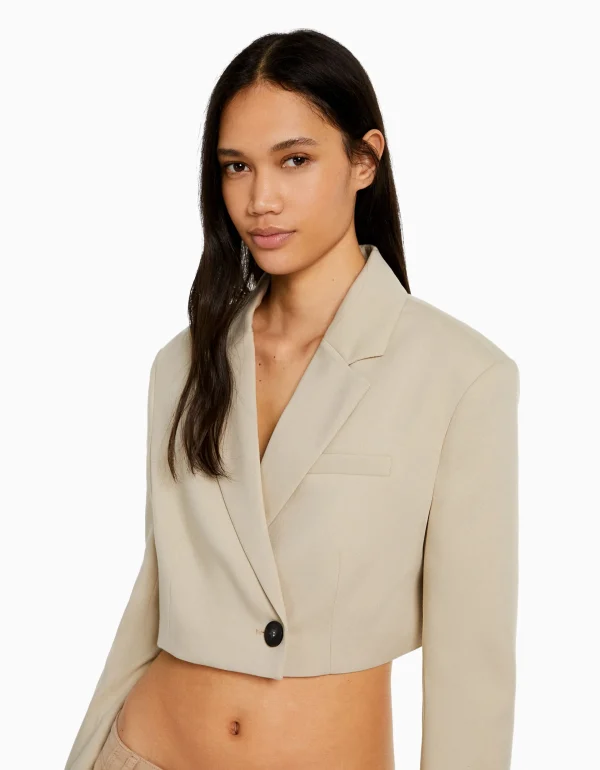 BERSHKA Tailleurs*Blazer tailoring cropped serge Rose