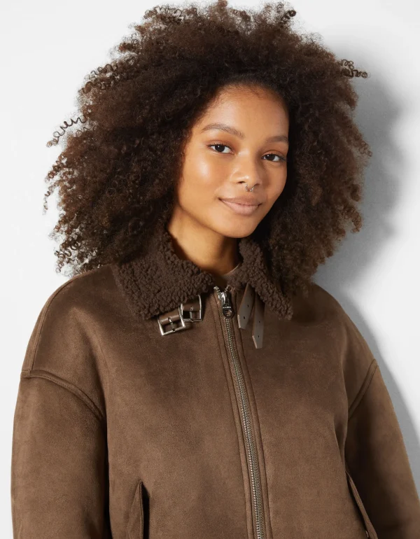 BERSHKA Vestes*Blouson aviateur double face Marron