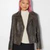 BERSHKA Vestes*Blouson biker cuir effet usé Noir