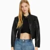 BERSHKA Vestes*Blouson biker racing similicuir Noir