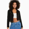 BERSHKA Vestes*Blouson biker suédine effrangé Noir