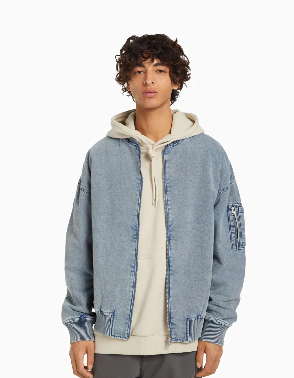 BERSHKA Blousons et manteaux*Blouson bomber coton Bleu clair