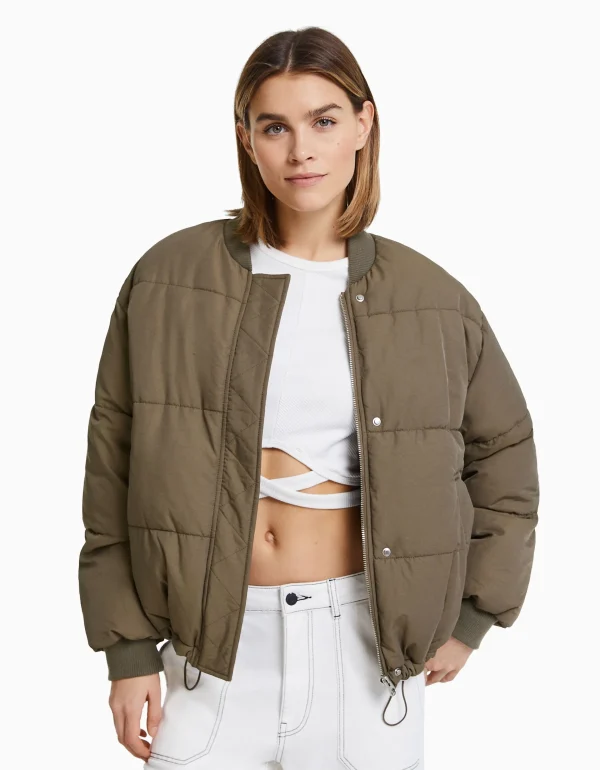 BERSHKA Vestes*Blouson bomber matelassé Noir