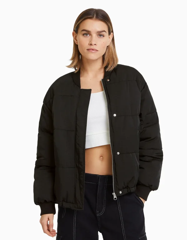 BERSHKA Vestes*Blouson bomber matelassé Noir