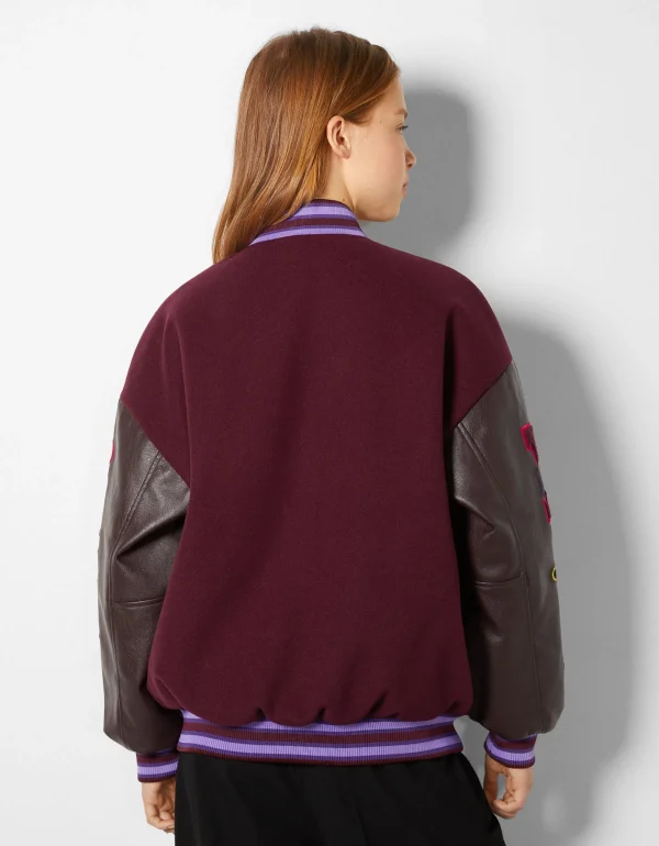 BERSHKA Vestes*Blouson bomber varsity Rouge