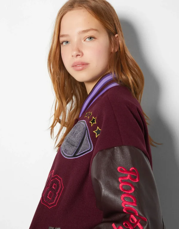 BERSHKA Vestes*Blouson bomber varsity Rouge