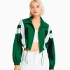 BERSHKA Vêtements*Blouson cropped effet nylon color block Vert