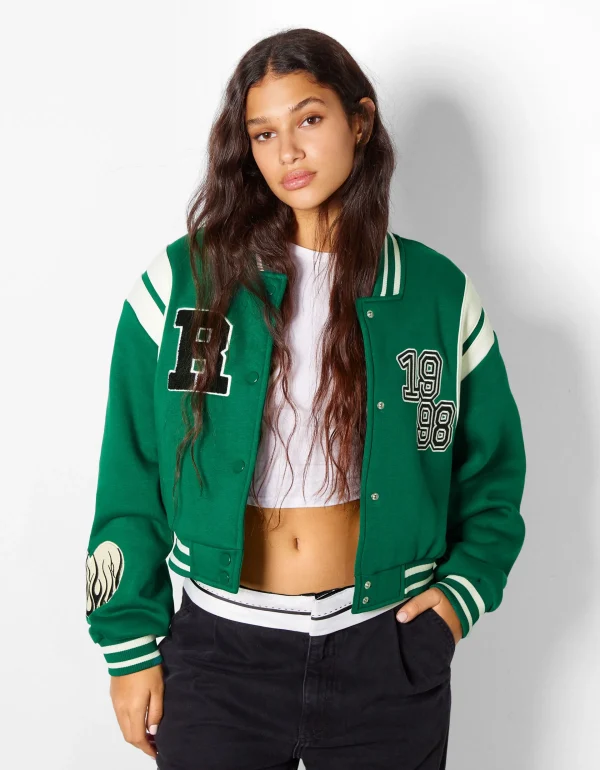 BERSHKA Vestes*Blouson cropped varsity Violet