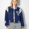 BERSHKA Vestes*Blouson cropped varsity Violet