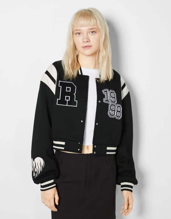 BERSHKA Vestes*Blouson cropped varsity Violet