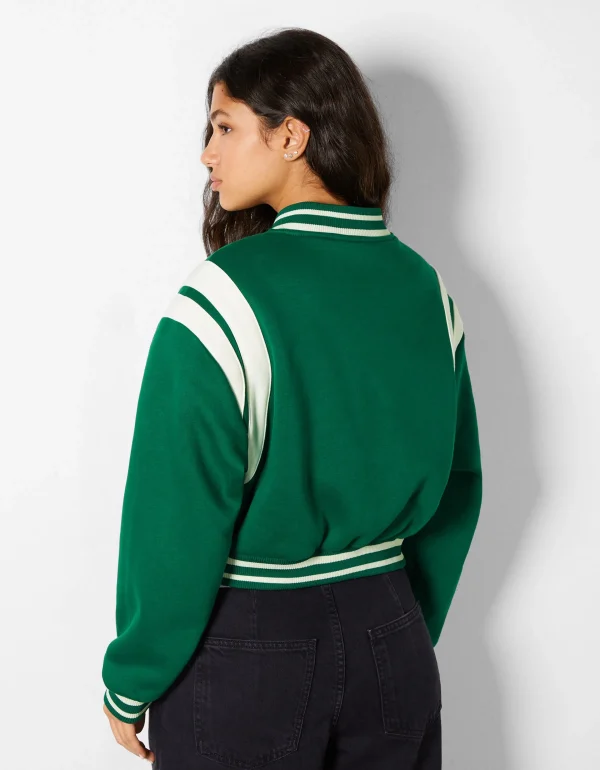 BERSHKA Vestes*Blouson cropped varsity Violet