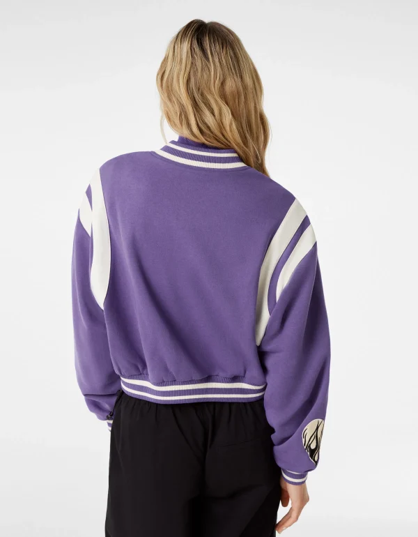 BERSHKA Vestes*Blouson cropped varsity Violet