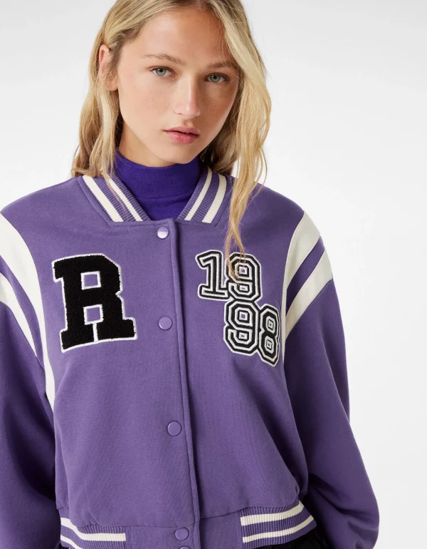 BERSHKA Vestes*Blouson cropped varsity Violet