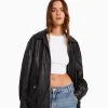 BERSHKA Vêtements*Blouson dad fit similicuir Noir