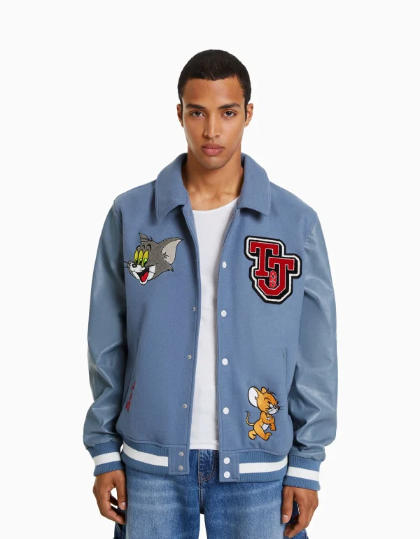 BERSHKA Vêtements*Blouson empiècements Tom & Jerry Bleu