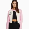 BERSHKA Vestes*Blouson racing cropped similicuir Rose