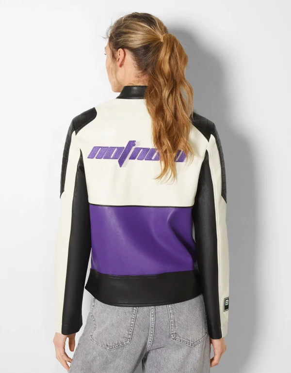 BERSHKA Vestes*Blouson racing similicuir Violet