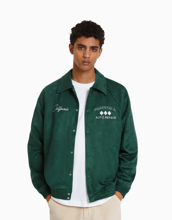 BERSHKA Blousons et manteaux*Blouson suédine brodé Vert