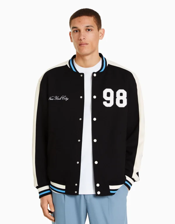 BERSHKA Blousons et manteaux*Blouson suédine empiècement Noir