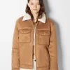 BERSHKA Vestes*Blouson trucker suédine doublure Camel