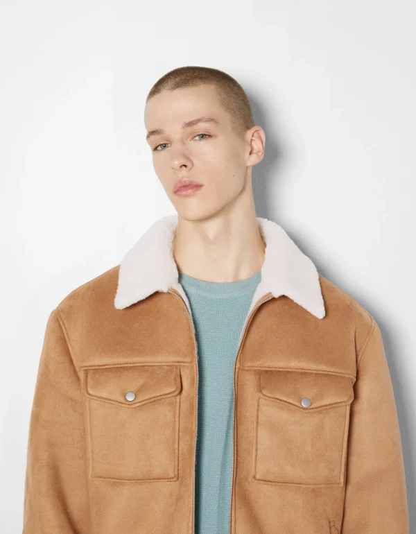 BERSHKA Blousons et manteaux*Blouson trucker suédine doublure Camel