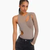 BERSHKA Bodys*Body manches longues asymétrique tulle Gris