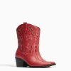 BERSHKA New*Bottes à talon style cowboy Rouge