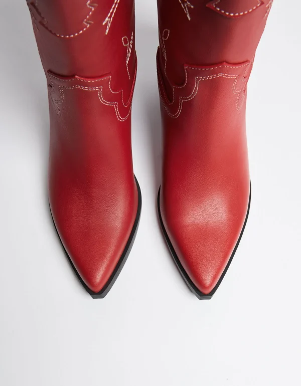 BERSHKA New*Bottes à talon style cowboy Rouge