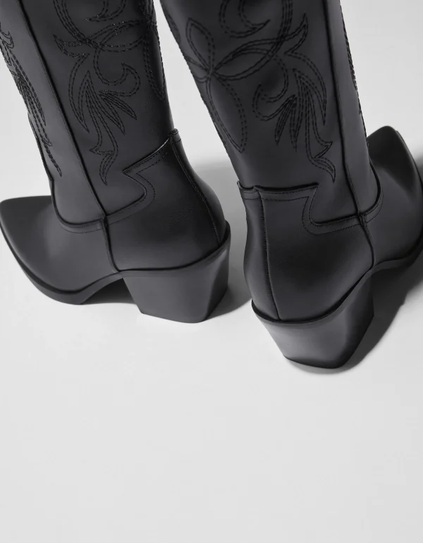 BERSHKA Bottes*Bottes à talon style cowboy Noir