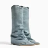 BERSHKA Chaussures*Bottes cowboy denim talon Bleu lavé