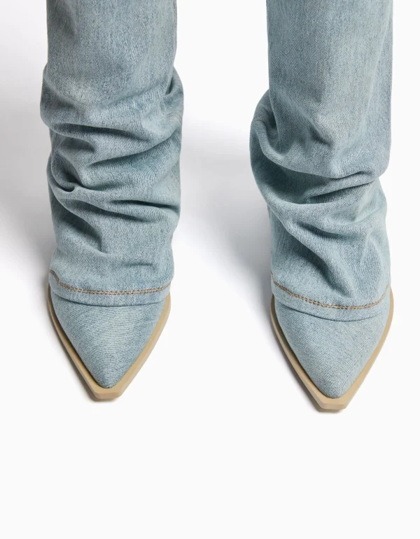 BERSHKA Chaussures*Bottes cowboy denim talon Bleu lavé