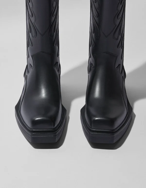 BERSHKA Bottines*Bottes cowboy homme Noir