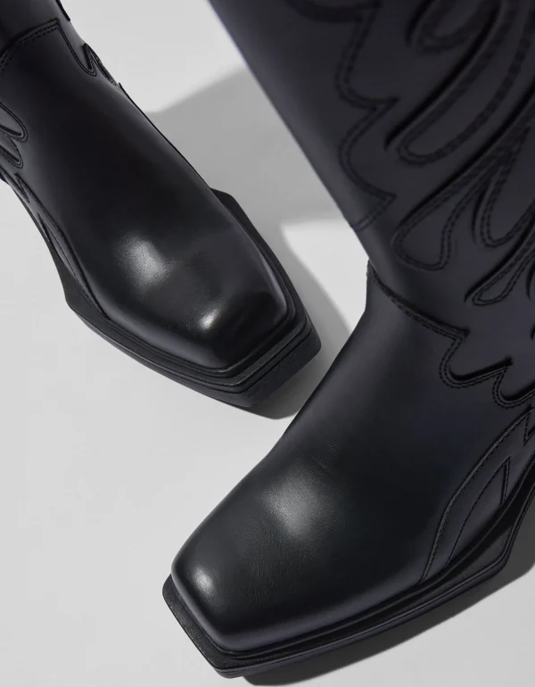 BERSHKA Bottines*Bottes cowboy homme Noir