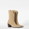 BERSHKA Bottes*Bottes cowboy talon CUIR Sable