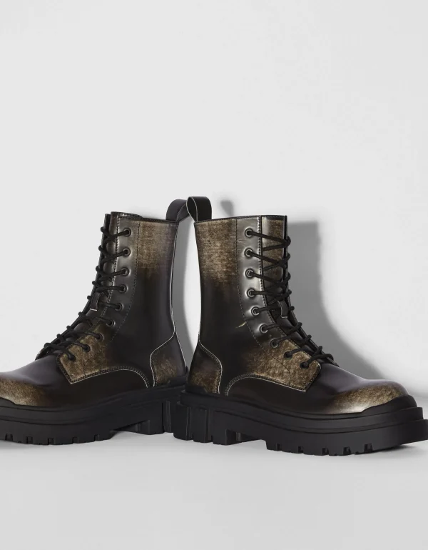 BERSHKA Bottines*Bottes effet usé semelle crantée homme Noir