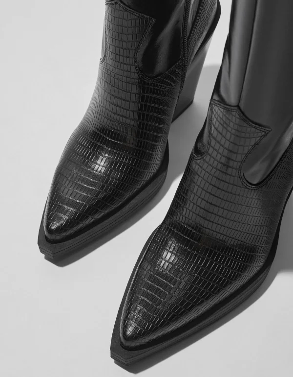 BERSHKA Bottes*Bottes talon cowboy Noir