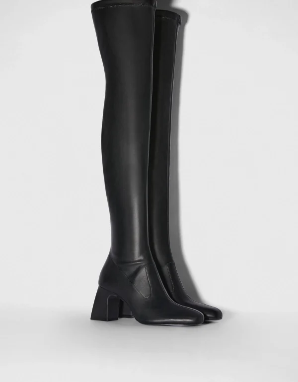 BERSHKA Bottes*Bottes XL talon midi Noir