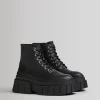 BERSHKA Bottes et bottines*Bottines à lacets plateforme rayée Écru