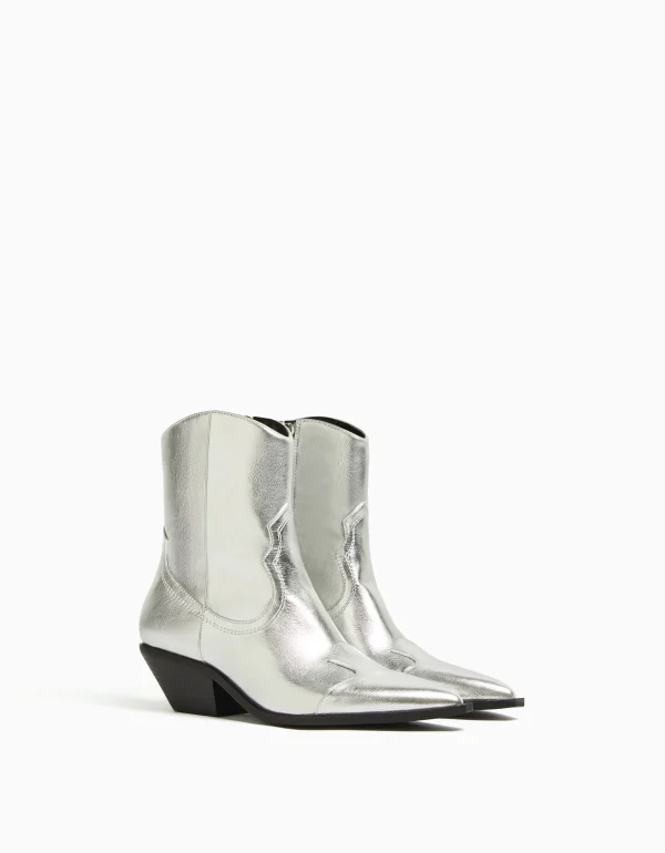 BERSHKA Chaussures*Bottines cowboy à talon Argent