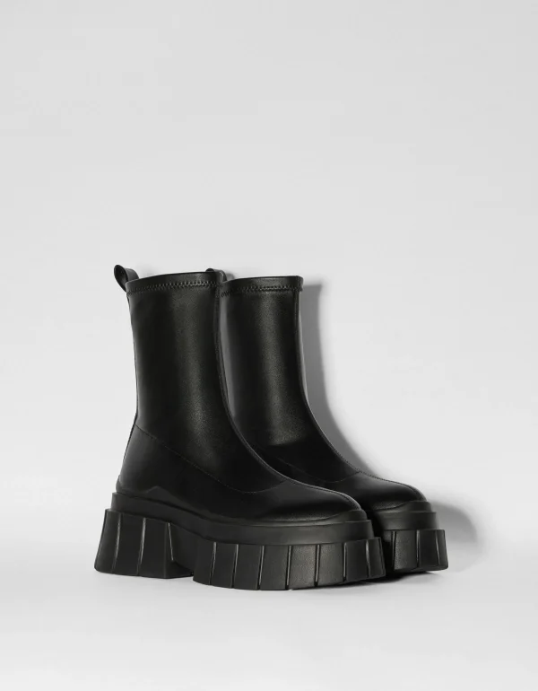 BERSHKA Shoes Arrival*Bottines plateforme moulantes Noir